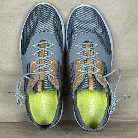 Olukai Nihoa Li Mens Size 12 Gray Knit Leather Trim Casual Lightweight Sneakers - Picture 9 of 11